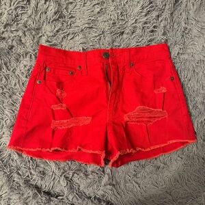 Red Distressed Women's Denim Shorts
